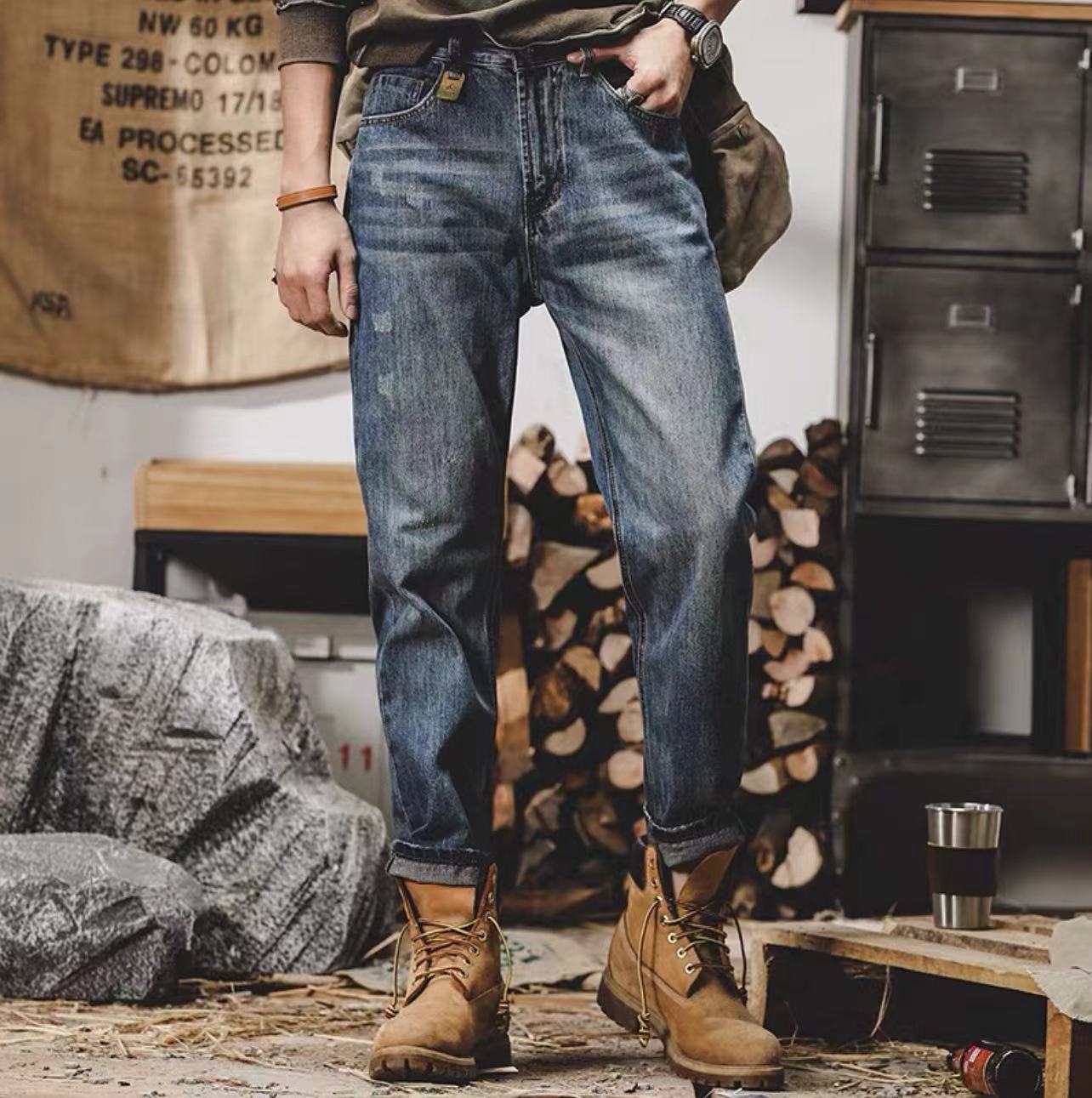 Retro jeans men 2025 new loose straight fashion brand pants men spring and autumn washed casual pants