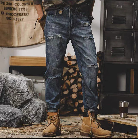 Retro jeans men 2025 new loose straight fashion brand pants men spring and autumn washed casual pants
