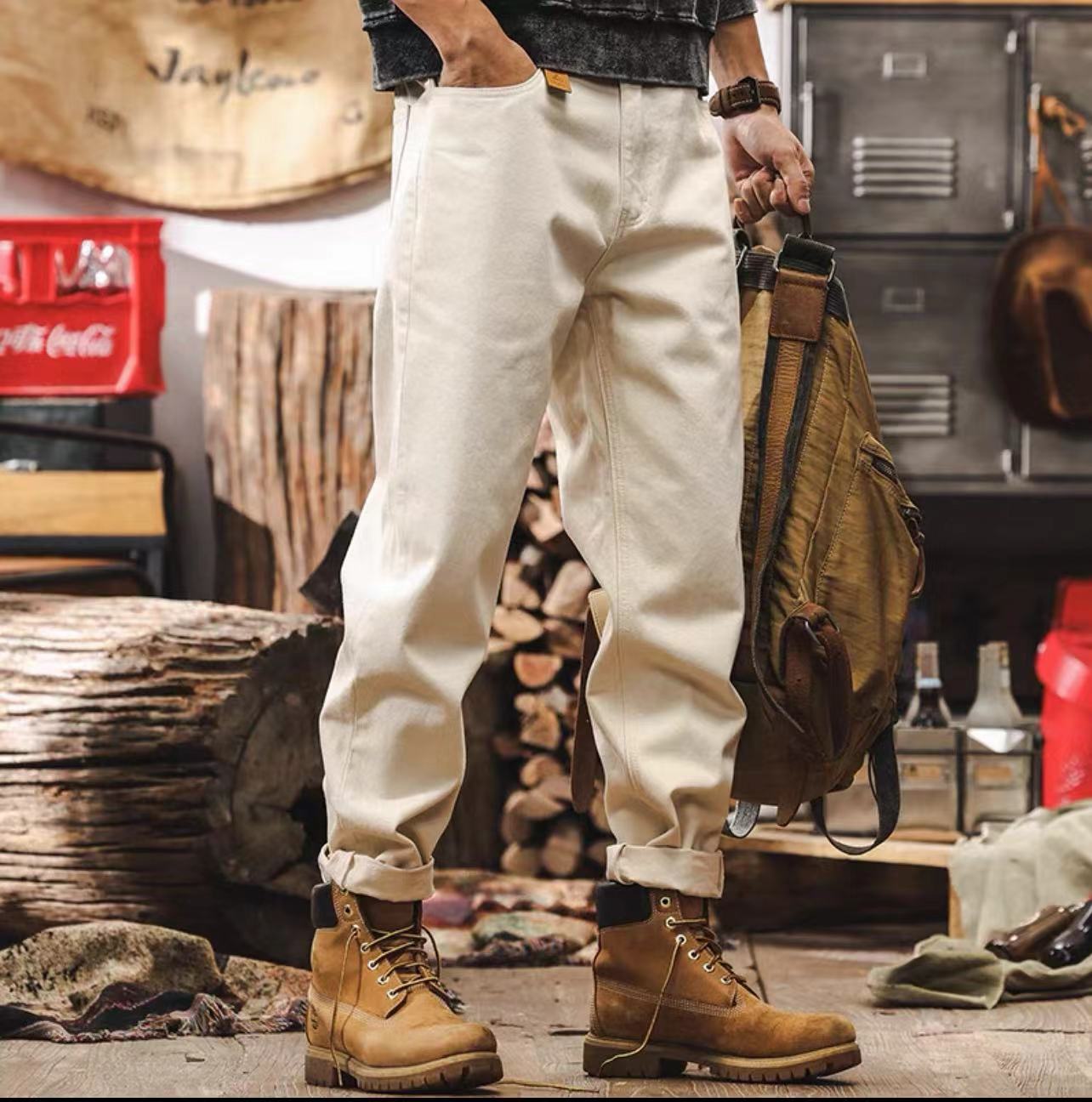 Retro jeans men 2025 new loose straight fashion brand pants men spring and autumn washed casual pants