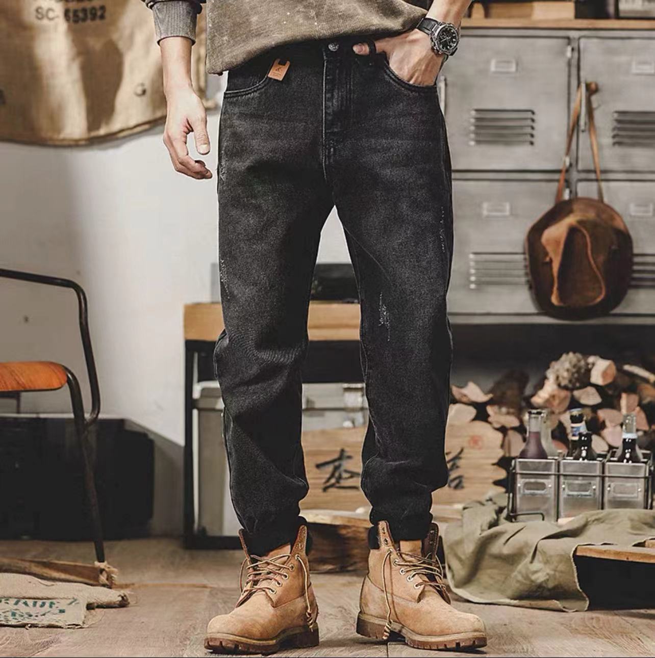 Retro jeans men 2025 new loose straight fashion brand pants men spring and autumn washed casual pants